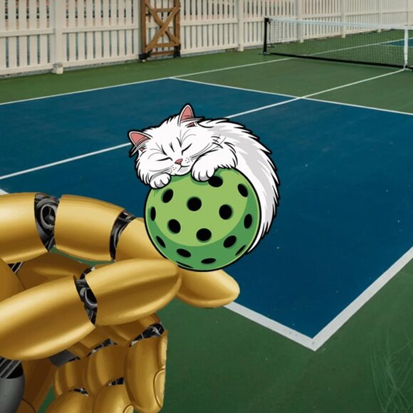 White Cat Pickleball Waterproof Vinyl Sticker 6cmx6.61cm - Picture 1 of 1